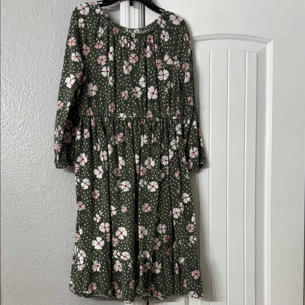 Floral Green Dress with Pink & Cream Accents